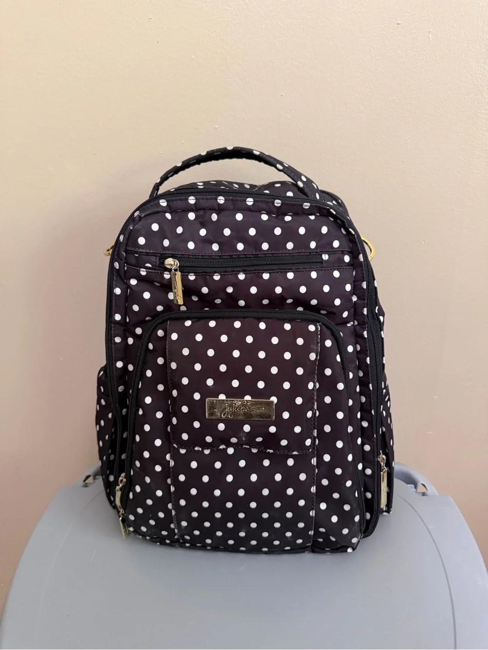 Ju-Ju-Be Black and White Polka Dot Diaper Backpack